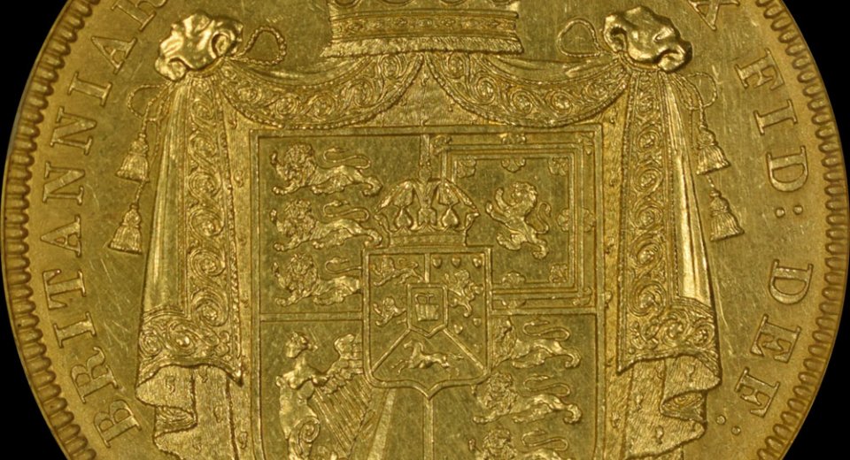 G.BRITAIN 5 pounds 1826 George IV NGC PROOF AU DETAILS